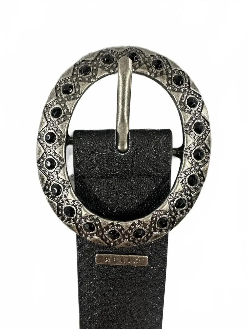 Relic Black Leather Belt with Ornate Silver Buckle